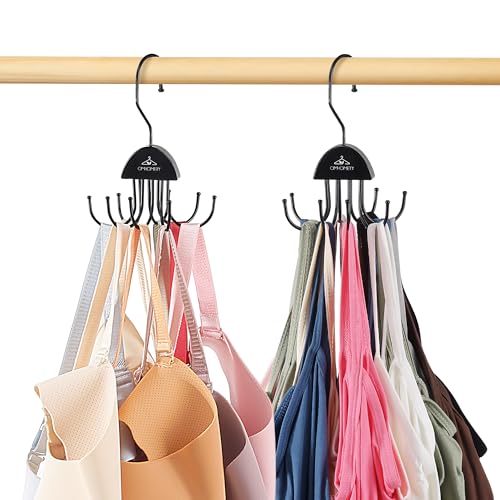 2 Pack Tank Top Hanger, Bra Organizer Hanging 360°Rotatable Bra Hangers for Closet Organizer, Space Saving Max 48 Storage Capacity Tank Top Holder for Sports Bras, Black