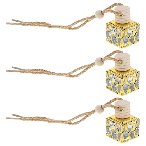 BAZEITFLOW Botellas de Perfume Recargables de Vidrio Colgantes para Coche 10 Ml Set de 3 Frascos Cuadrados Reutilizables para Aceites Esenciales y Difusores Accesorio Portátil para Viajes