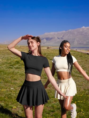 OQQ Women Mini Skirts 2 in 1 Flowy Basic Versatile Stretchy Flared Casual A-line Skirt with Pockets - Image 3