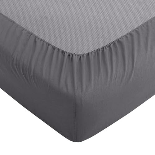 Image of ATLINIA 100% Pure Flax Linen Bedding Set - Stone Washed French Linen Fabric Deep Pocket Fitted Sheet Farmhouse Flat Sheet 2 Pillowcases (Dark Grey, Full)