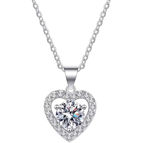 925 Sterling Silver Heart Shape Moissanite Diamond Pendant Necklace for Women