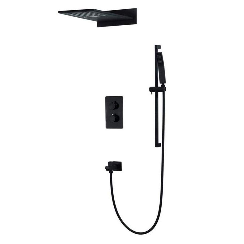 Termostático latón Negro con Lluvia en Cascada Alta presión y Mano, Ducha de Lujo, c