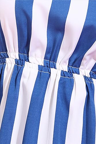 Image of POPWINGS Women Casual Blue & White Stripe Cutout Dress Dress | Stylish Dress | Trendy Dress