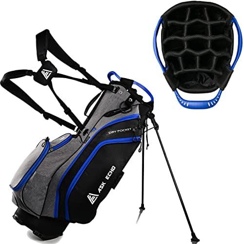 ASK ECHO Lightweight Golf Stand Bag with 14 Way Full Length Dividers 9 Pockets (Grey Blue)