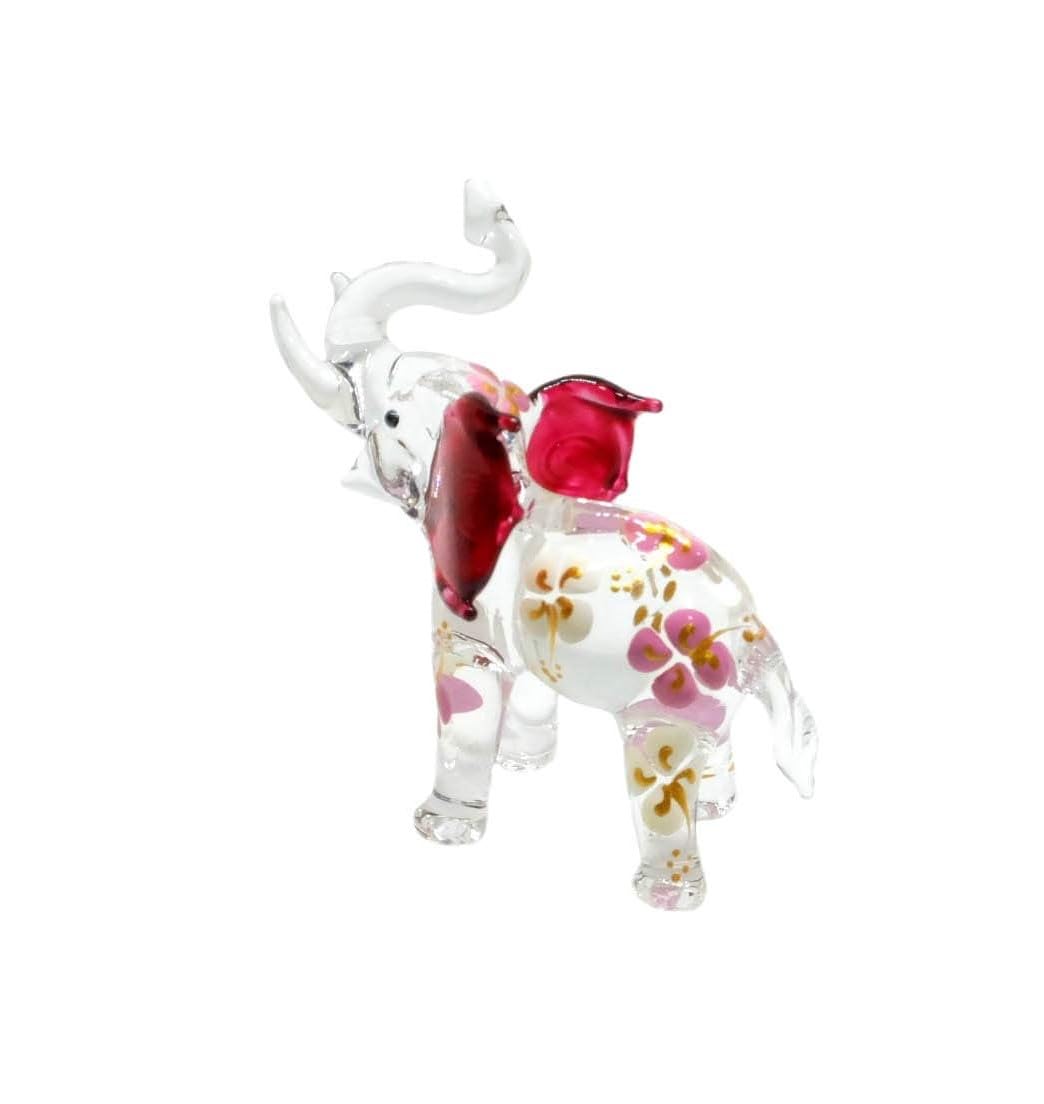 We Are Handmade Figurine Art Glass Blown Pink Handmade Mini 2" Lucky Elephant Figures Blown Glass Art With Clover/Fantasy Collectible Figurines/Miniature Wild Animals/Ornament Cool Stuff Decor No.6
