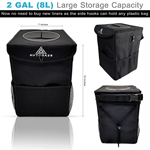 Image of Autobase Trash Can for Car | Truck SUV Trash Bin Standard 2 Gallon Size | Road Trip Must Haves | Car Gifts for Men, Women and Teens
