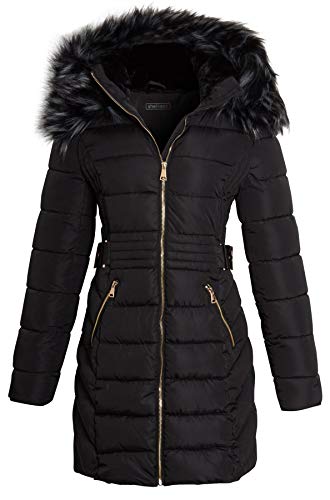 shelikes Women's Long Padded Coat Winter Warm Quilted Jacket Hooded Parka Coats With Removable Faux Fur Hood For Ladies