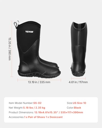 VEVOR Gummistiefel, Schutzschuhe, rutschfeste Stiefel, isolierte Schlammstiefel für die Gartenarbeit, Arbeitsstiefel, ideal zum Wandern, Angeln, oder für die Gartenarbeit, Größe 10 US