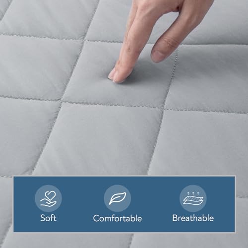 Cot Mattress Pad Waterproof Quilted, Fitted Cot Size Mattress Pads Protector Cover 30\" X 75\" for Narrow Twin Bunk Bed, Cot Mattress Topper for Camping Sleep, Grey (Cover Only) - Thumbnail 2