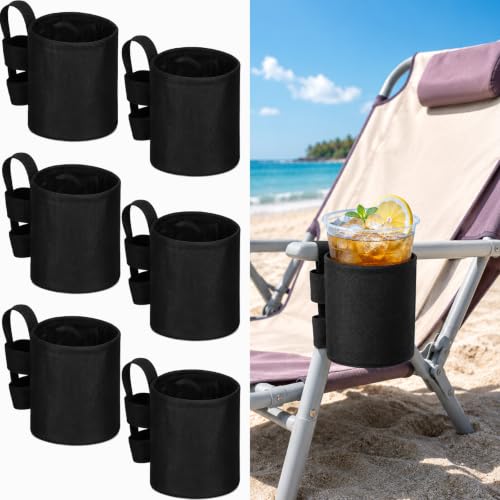4 Pack Black Beach Chair Cup Holders Camping Chair Drink Holder, 4.1x3.5in