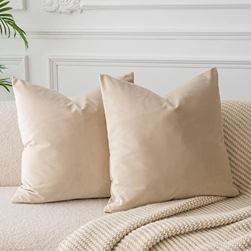 Image of JUSPURBET 20x20 Decorative Velvet Throw Pillow Covers Cases Set of 2,Khaki | Modern Soft Cushion Covers with Hidden Zipper for Couch Sofa Bed Living Room Bedroom Home Decor
