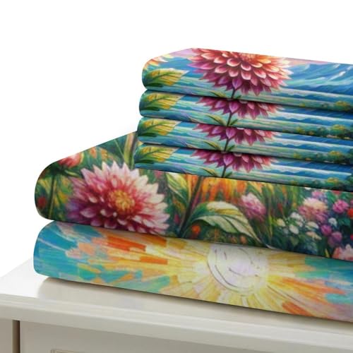Housse de couette imprimée 3D Dahlie microfibre douce avec fermeture éclair cachée
