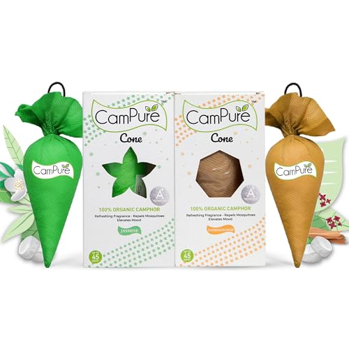 Image of CamPure Camphor Cone (1 Jasmine + 1 Sandalwood) Pack Of 2-100% Organic | Air Freshener For Car, Wardrobe, Office Cabin's, Drawers, Travel Bag & Bathroom