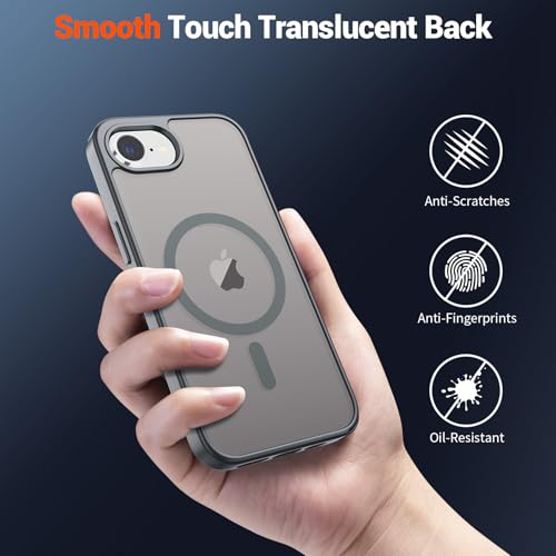 Image of SUPFINE Magnetic for iPhone 17e Case /iPhone 16e Case (Compatible with MagSafe)(Military Grade Drop Protection) Slim Translucent Matte Shockproof with Anti-Fingerprint Phone Case,Gray