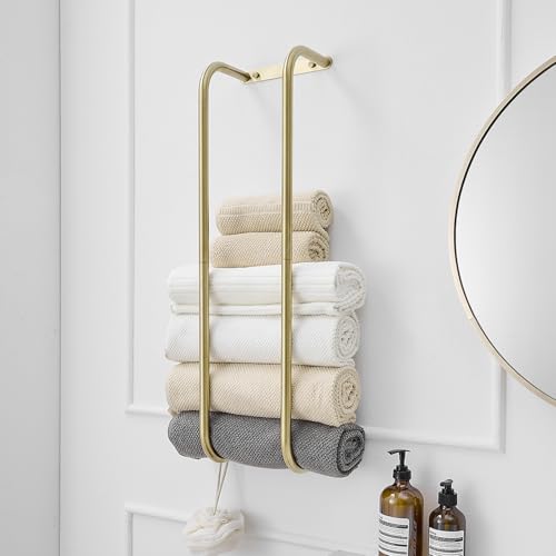 BWE Brushed Gold Towel Racks for Bathroom Wall Mounted Towel Rack for Rolled Towels Bathroom Towel Storage Stainless Steel Vertical Towel Holder Bathroom Organizer