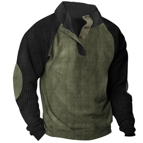 ADHOWBEW Men Pullover Casual Vintage Thermal Stand Collar Long Sleeve Sweatshirts Button Corduroy Clothes2