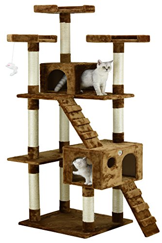 Go Pet Club 72" Premium Cat Tree Kitty Tower Kitten Condo For Indoor Cats With Scratching Posts, Condos, Ladders, Soft Perches, And Hanging Toy Cat Activity Center Furniture, Brown #TOP1