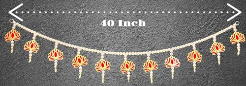 Image of Rajasthan Kraft Handmade Traditional Lotus Door Toran - 40 Inch in Size| Main Door Decorative Kamal Toran| Pearl Beaded Door Hanging with Tassels| Festive Entrance and Pooja Room Decor (T0021)