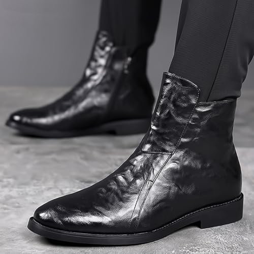 Men's Genuine Leather Zip Chelsea Boot Classic Slip On High Low Chunky Heel Work Business Dress Ankle Boot2