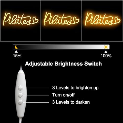 Image of Pilates Neon Sign Yoga LED Neon Lights for Bedroom Gym Yoga Studio Decor | Orange Letter with Love LED Sign, Dimmable Acrylic Neon Wall Sign, Motivational Wall Art, Pilates Pavilion Decor, USB Powered