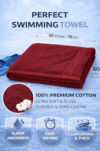 Image of Fitness Mantra Cotton Bath Towel 650 GSM | Heavyweight, Soft & Absorbent | Quick Dry | Large 30 x 60 Inch Towel for Daily Bath Use | 1 Peace| (Maroon)