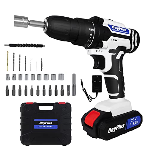 2x Batterien Akkuschrauber Bohrschrauber, Akku-Bohrschrauber-Set 1500mAh Akku, 45Nm und 25 + 1 Drehmomenteinstellung, 29…