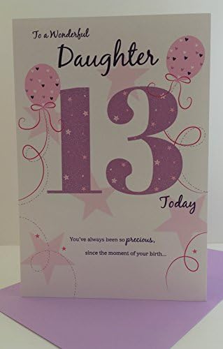 Birthday Greeting Card (ICG-8100) Wonderful Daughter 13th Birthday Card Pink Glitter & Balloons