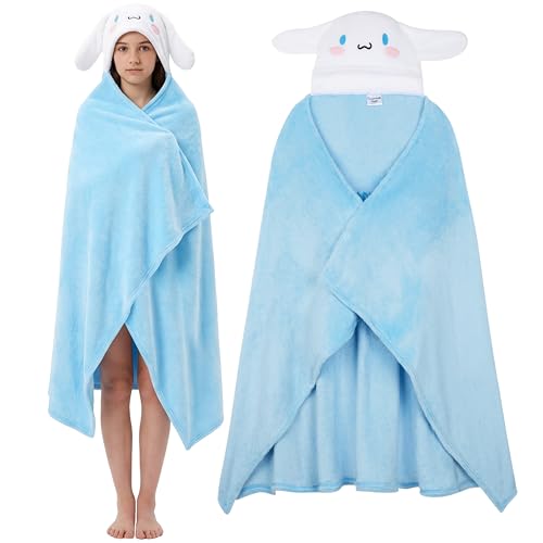 Hello Kitty Sanrio Hooded Blanket for Women Teens Wearable Fleece Throw Kuromi Cinnamoroll Kawaii Gifts for Women (Blue Cinnamoroll)