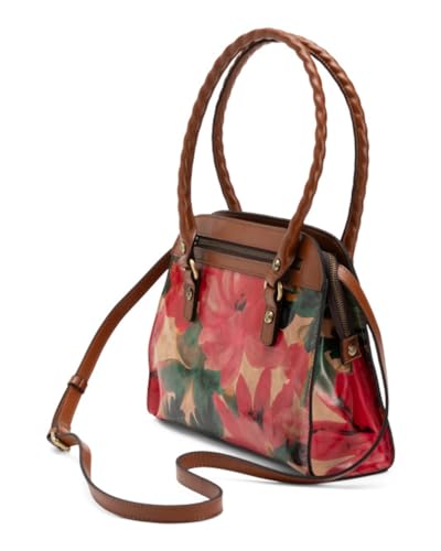 Image of Patricia Nash Calvi Leather Satchel with Crossbody Strap, Spring Multi Floral, 12.5 x 9.5 Inches