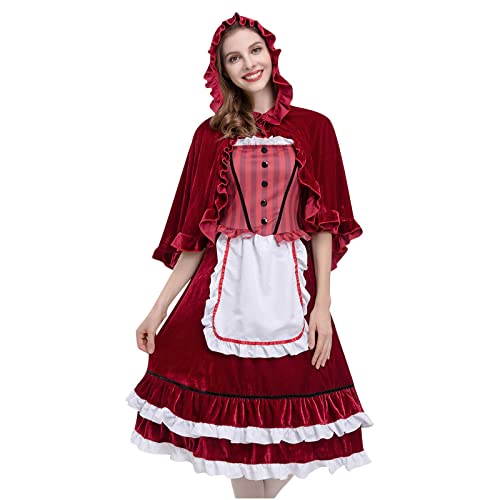 XUnion Skort-Sets für Damen, bequeme Farben, 2022, Kleidung, Mode, Festival, Halloween, kleine Rotkäppchen, Kostüm-Sets 42, rot, 46 Cover
