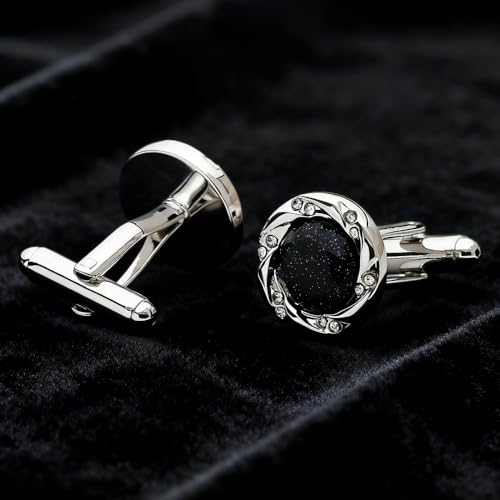 Set de Mancuernas para Hombre con Piedra Arenisca Azul Negra y Rhinestones miniatura 3