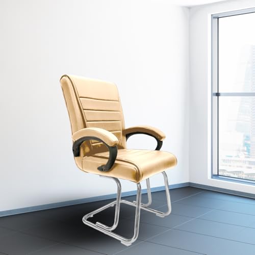 Image of activa Executive Office Visitor Chair | Ergonomic Relax Chair for Study, Home, Reception| Comfortable Cushioned Seat Back, Double Pipe Frame with Arm Rest Guest Seating (1, Beige, Regal)