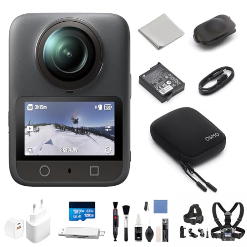DJI Osmo 360 mit Zubehör, Kamera 1-Zoll-Sensor für 360° Aufnahmen, Action-Cam 100 Min Natives 8K 360° Video, 120MP Foto, Wasserdicht (Ladestecker + Reinigungsset + Cycling Set +SD Card)