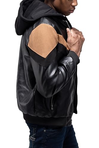 Image of X-Ray Men's Slim Fit Faux-Leather Moto Jacket with Removable Hood