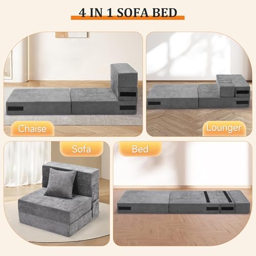 Rengue Folding Sofa Bed,Memory Foam Fold Out Chair Bed with Pillow,Convertible Sofa Bed Futon Sleeper Chair,Futon Couch, Lazy Sofa for Living Room/Dorm/Guest Room/Home Office - Thumbnail 6