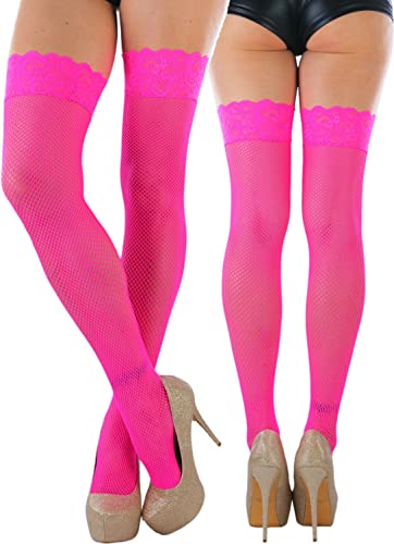Image of ToBeInStyle Women's Wide Floral Lace Fishnet Thigh Hi Stockings