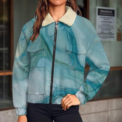 Chaqueta de invierno forro polar mujer abrigo de cálida felpa mullida con bolsillos 2