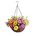 Home Wedding Porch Decoration Metal Chain Hanging Basket Flower Silk Artificial Daisy Indoors (9.85 inch)