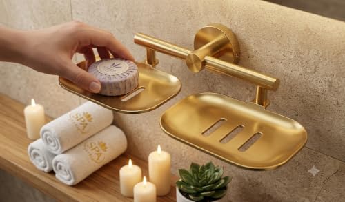 Image of iSTAR Stainless Steel Bathroom Soap Holder - Soap Stand /Soap Dish for Bathroom Accessories, Double (Gold)
