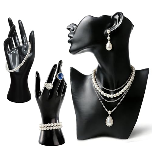 3 Pièces Bijoux Présentoir De Buste En Résine, Présentoir Bijoux Résine Noir, Présentoir Pour...