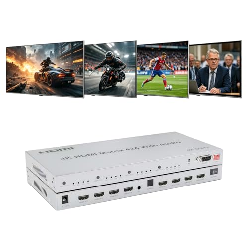 HDMI �}�g���b�N�X 4x4 4K@60Hz HDMI2.0 �}�g���b�N�X �X�C�b�`���[ �I�[�f�B�I���o�Ή� HDR HDCP2.2 18Gbps EDID RS232�Ή� HDMI���z�� �Z���N�^�[ �X�v���b�^�[ �V�[�����X�ؑ� PC PS4 HDTV