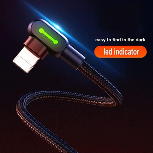 mcdodo Right Angle USB Cable with Led Light,90 Degree Charging Cable Nylon Braided Reversible USB Fast Data Sync Charger Connector Adapter,work with Phone 11/11 pro/11pro max/X XR Max 8 7 Plus (4ft)