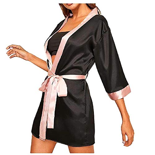 Nuevas Mujeres de Seda de Manga Larga Pijamas de satén Ropa de Dormir Bata con cinturón Albornoz Mujeres Sexy Ropa de Dormir Encantadora Ropa Interior Noche de Encaje