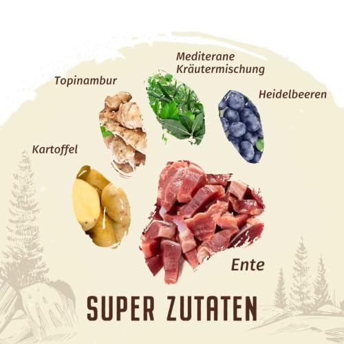 WOLFSBLUT – Wild Duck Small Breed | Trockenfutter mit wertvollen Superfoods für kleine, ausgewachsene Hunde. Getreidefreies Alleinfutter ohne Zusatzstoffe im Beutel | 2kg Ente