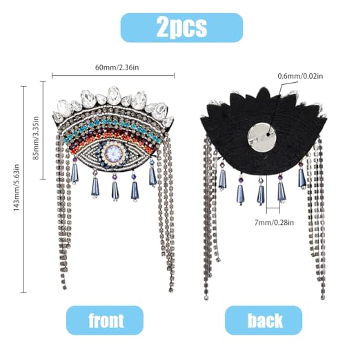 Image of SUPERFINDINGS 2Pcs Evil Eye Shoulder Epaulet with Tassel Detachable Ethnic Style Tassel Epaulette Pin Badge Shoulder Insignia with Felt Rhinestone for Man Woman Leather Jacket Windbreaker Coat