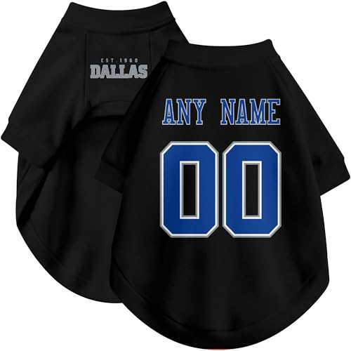 Image of Dallas Dog Clothes Jersey Style Personalized Pet T Shirt with Custom Name Number for Small Medium Large Dogs
