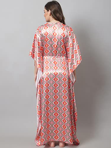 Claura Orange Digital Print Silk Satin Women Kaftan Nightdress/Kaftan Nighty for Women - Image 4