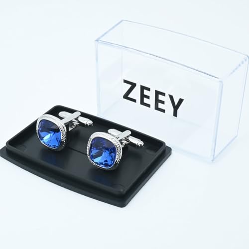 Gemelos cuadrados plateados con cristal azul ZEEY miniatura 5