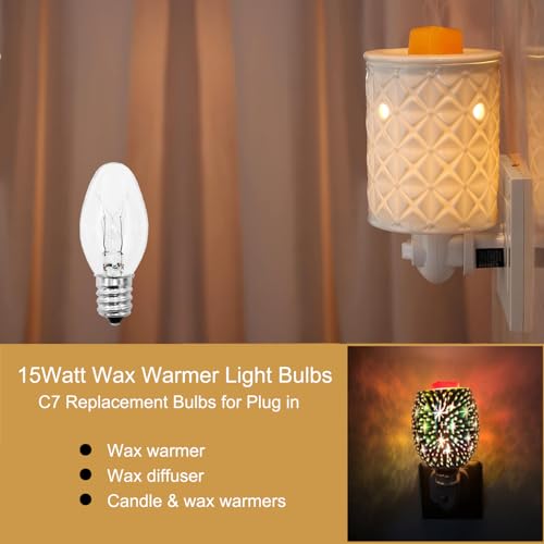 Scentsy Light Bulbs -15 Watt Light Bulbs for Scentsy Wax Warmer,Candle Warmer Lamp,Plug in Wax Diffuser- 120V C7 Replacement Bulbs for Night Light,Rock Salt Lamp Bulbs - Dimmable - Warm White,15 Pack