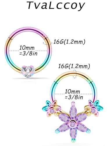 Septum Nose Rings Daith Earrings 16g Clicker Piercing Jewelry Hypoallergenic Rainbow Rose Gold Surgical Steel for Women Men3